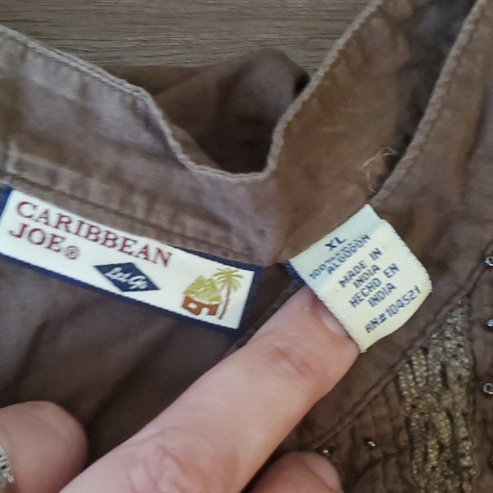 XL brown Caribbean Joe split neck cap sleeve ladies top - Picture 5 of 9